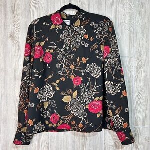 Vintage Pendleton Womens Black Floral Qipao Blouse Top Size 16